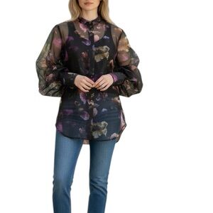 Equipment Boleyn Size XS Button Down Silk Sheer Floral Print Blouse